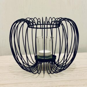 Teelichthalter, schwarz, rund mit Glas