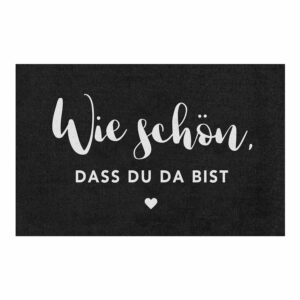 Waschbare Fußmatte Wie schön dass du da bist, schwarz, Eulenschnitt
