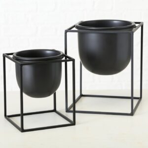 Pflanztopf / Blumentopf schwarze Keramik mit Metallgestell, Set, KUMBO BOLTZE