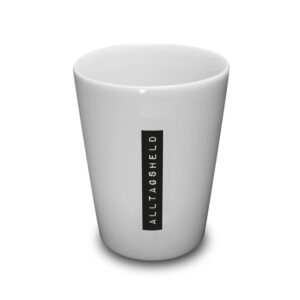 Tasse / Becher Labelwrite "Alltagsheld" schwarz  &  gold
