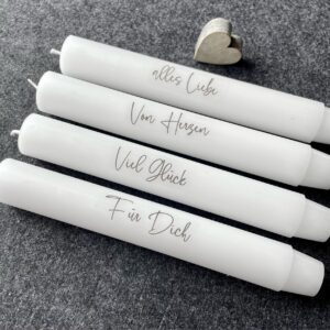 Kerze, Stabkerze, weiß, Design by Dekokasten, Persönliche Botschaften