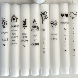 Kerze, Stabkerze, weiß, Design by Dekokasten, Sprüche für den Alltag