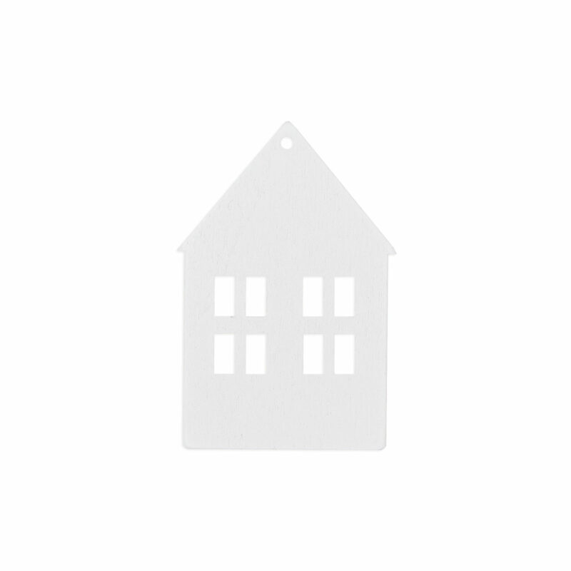 Holzanhänger Haus / Häuschen, weiß im 8er Set, Eulenschnitt