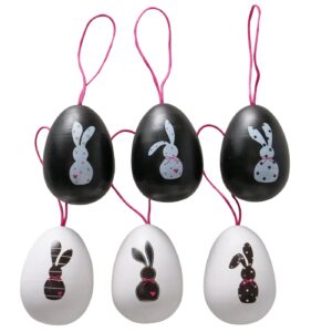Ostereier mit Hase Happy zum hängen, schwarz & weiß, 6-teilig, SET